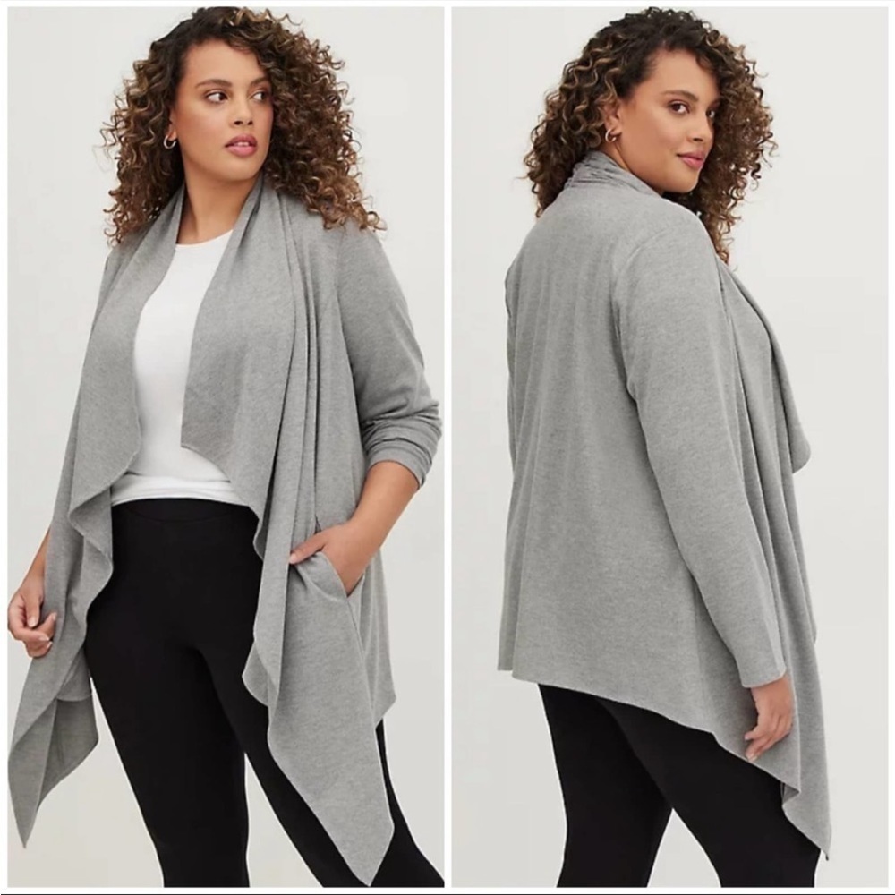 Torrid grey kimono brushed ponte charcoal shark bite hem size 6 cardigan